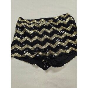 Forever 21 Size Medium Black Gold Sequin Chevron Shorts Party Holiday shorts30